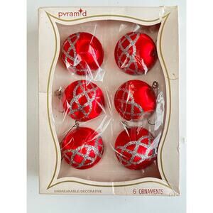 Vintage Pyramid 6 ornaments red satin Unbreakable